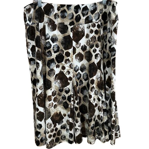 Chico's Women's Stretchy Brown Tan Cream Print A-Line Skirt Sz Chico 3, XL, 16 - Picture 1 of 5